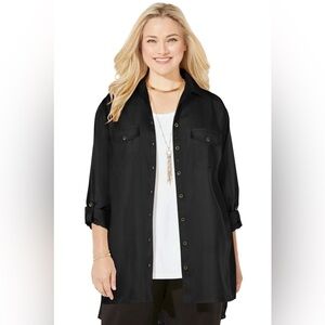 New Liz & Me by Catherine Black Button Down Long Sleeve Camp Shirt 6X